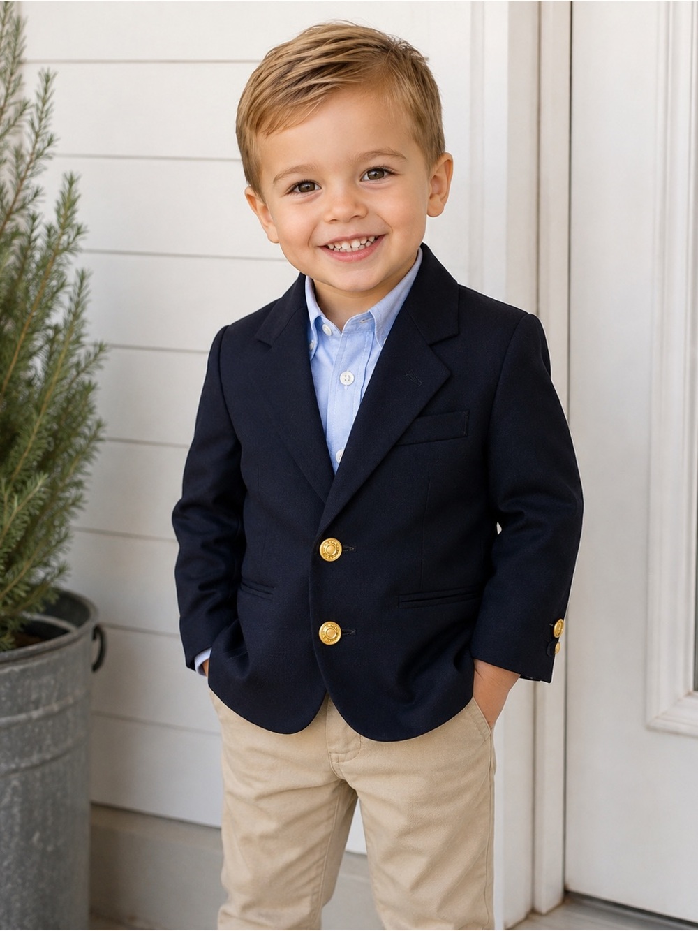 Vintage Perry Ellis Boys Navy Wool Blazer Gold Buttons Size 3T Made in Canada